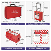 Electrical Lockout Tagout Kit Loto, Circuit Breaker Lockout Kit Complete Electrical LOTO Kit with 4 Keyed-Different Locks, Breaker Lockouts, Plug Lockout, Hasps, Tags & Portable Storage Bag