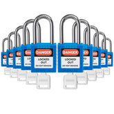 10 Pack Red Keyed Alike Lockout Tagout Padlocks, Loto Locks Anti-Corrosion Cylinder Safety locks, 1 Key Each, Nylon Body, Key-Retaining Design, Stainless Steel Shackle, EN/FR/ES Labels