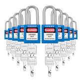 Lockout Tagout Safety Padlocks, 10-Pack, Keyed Different, 2 Keys per Lock