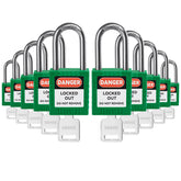 10 Pack Red Keyed Alike Lockout Tagout Padlocks, Loto Locks Anti-Corrosion Cylinder Safety locks, 1 Key Each, Nylon Body, Key-Retaining Design, Stainless Steel Shackle, EN/FR/ES Labels