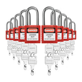 Lockout Tagout Safety Padlocks, 10-Pack, Keyed Different, 2 Keys per Lock