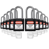 10 Pack Red Keyed Alike Lockout Tagout Padlocks, Loto Locks Anti-Corrosion Cylinder Safety locks, 1 Key Each, Nylon Body, Key-Retaining Design, Stainless Steel Shackle, EN/FR/ES Labels
