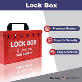 Lockout Tagout Group Lock Box, 12 Locking Holes, Loto Box Red Steel Construction With Hinged Cover, Locking Clasp, Key Drop Slot For Portable Group Energy Control During Maintenance