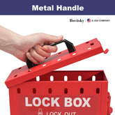 Lockout Tagout Group Lock Box, 12 Locking Holes, Loto Box Red Steel Construction With Hinged Cover, Locking Clasp, Key Drop Slot For Portable Group Energy Control During Maintenance