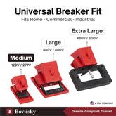 Clamp-On Circuit Breaker Lockout, Large 3 Pack, 480/600V Electrical Breaker Lock For Up To 1-1/2 In Wide and 1/2 In Thick; Non-Conductive Nylon Body, Tool-Free Stainless Steel Screw