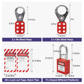 Lockout Tagout Station with 11 Safety Padlocks, 4 Hasps, 40 Lockout Tags, 40 Nylon Ties, Lock Out Tag Out Kit Board for OSHA Compliance, 7062