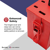 Lockout Tagout Group Lock Box, 12 Locking Holes, Loto Box Red Steel Construction With Hinged Cover, Locking Clasp, Key Drop Slot For Portable Group Energy Control During Maintenance