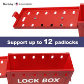 Lockout Tagout Group Lock Box, 12 Locking Holes, Loto Box Red Steel Construction With Hinged Cover, Locking Clasp, Key Drop Slot For Portable Group Energy Control During Maintenance