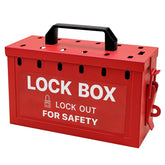 Lockout Tagout Group Lock Box, 12 Locking Holes, Loto Box Red Steel Construction With Hinged Cover, Locking Clasp, Key Drop Slot For Portable Group Energy Control During Maintenance