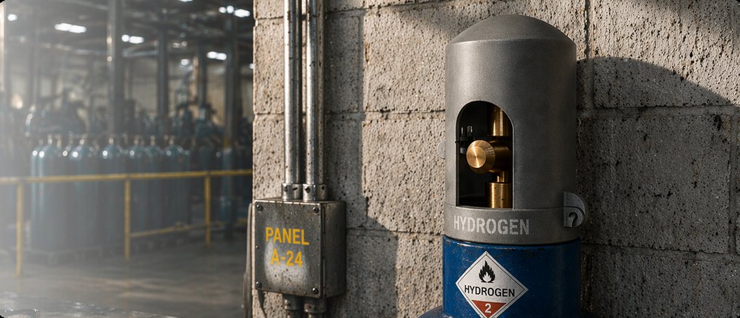 Industrial gas cylinder isolation point in a plant environment