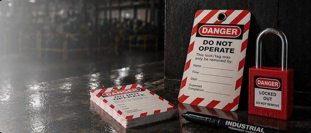 Boviisky lockout tag, safety padlock and industrial marker