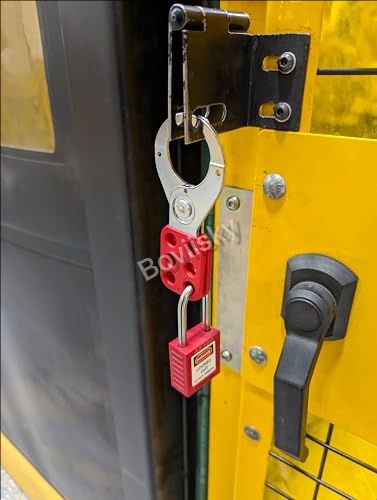 Machine guard secured with a lockout hasp and safety padlock