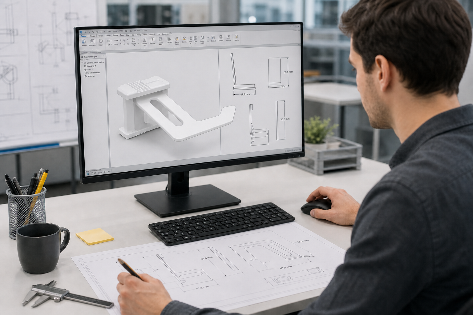 Develop Design Drawings — A custom cabinet-handle lockout assembly