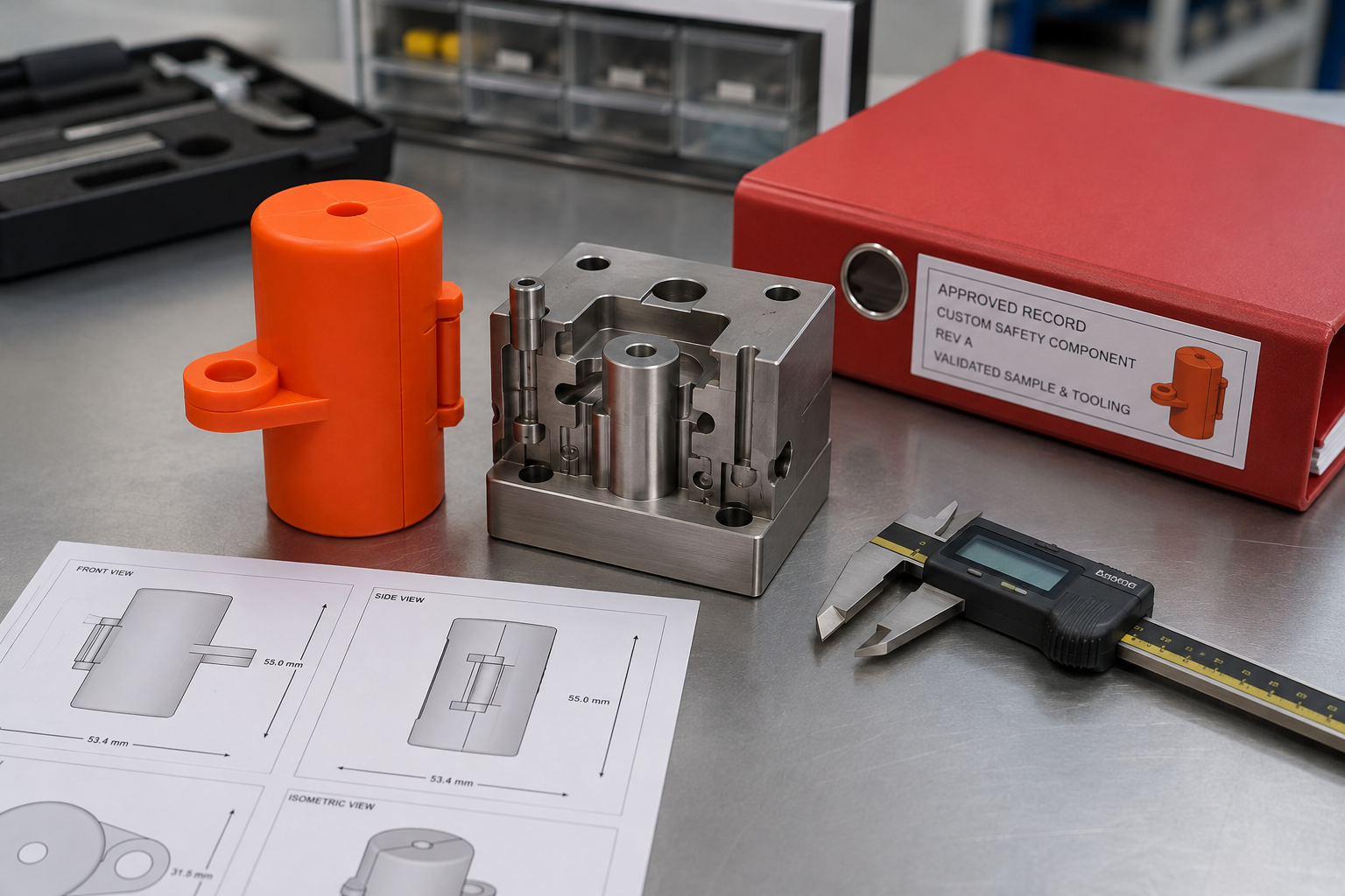 Document the specification — A custom hinged lockout body